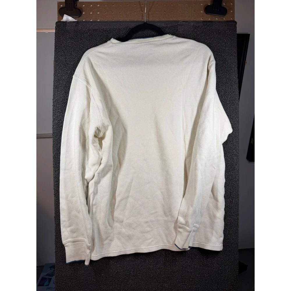 Polo Ralph Lauren Thermal Shirt Mens XL Cream Blue Pony Waffle Knit Long Sleeve